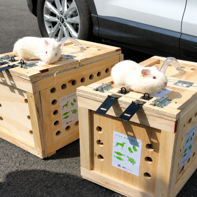 Cobayos en caja transportadora, Inu Travels